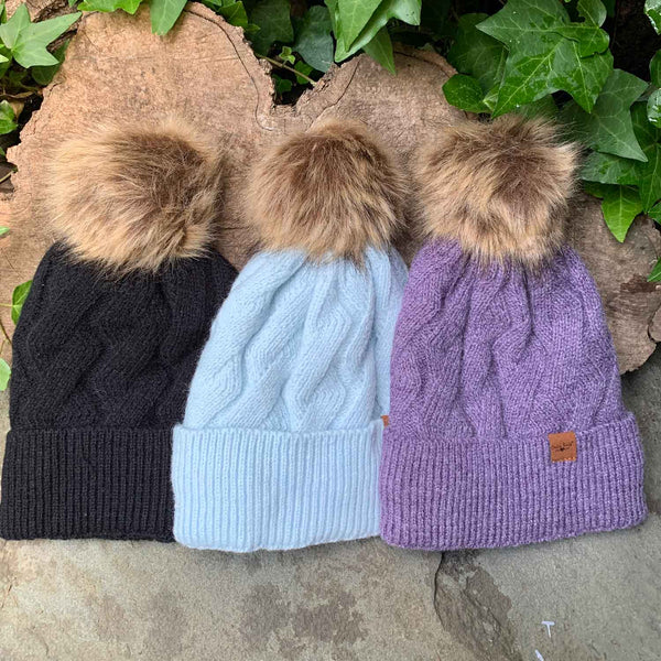 ALL NEW COLORS Fleece-Lined Pom Hats 3-Pk (Cool Colors)