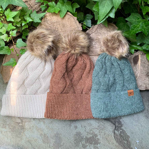 ALL NEW COLORS Fleece-Lined Pom Hats 3-Pk (Warm Colors)